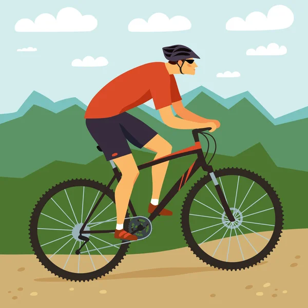 Fast racing mountain cyclist — Stock Vector