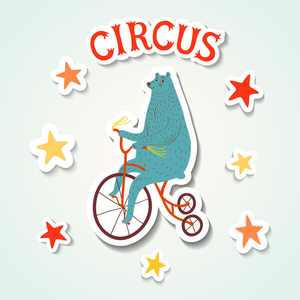 Circus performance sticker style illustration with bear