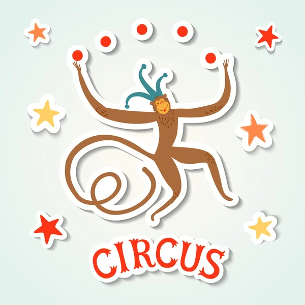 Circus performance sticker style illustration with monkey — Stock Vector