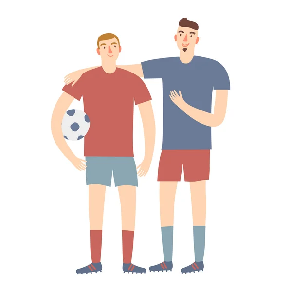Cartoon mannen vrienden voetbalspelers — Stockvector