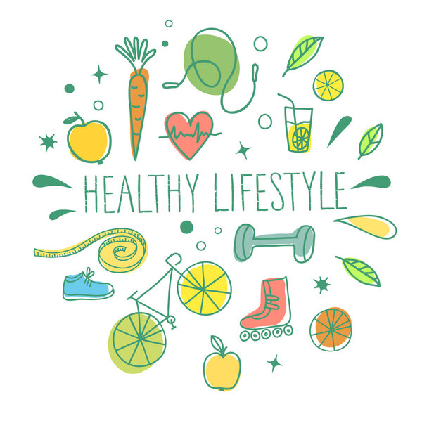 Healthy lifestyle doole colorful set