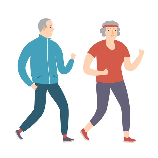 Happy grandparents running together — Stock Vector