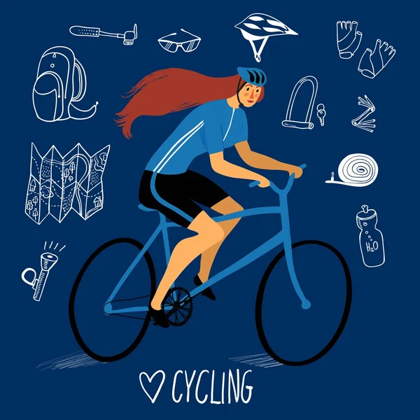 Mujer ciclista de carreras — Vector de stock