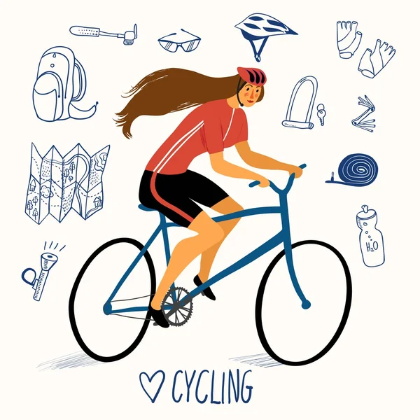 Mujer ciclista de carreras — Vector de stock