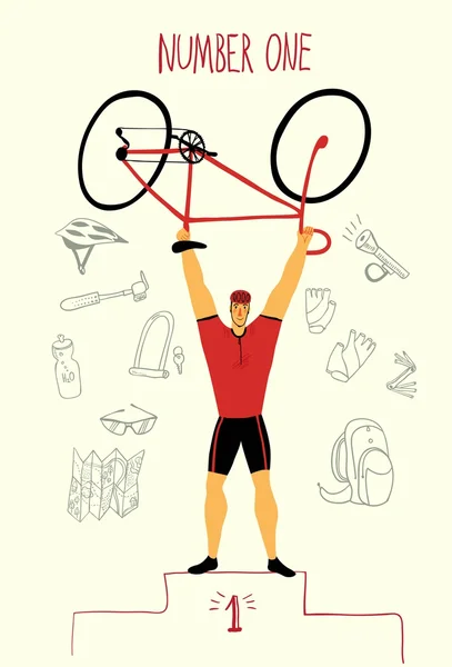 Vainqueur cycliste de course avec équipement — Image vectorielle