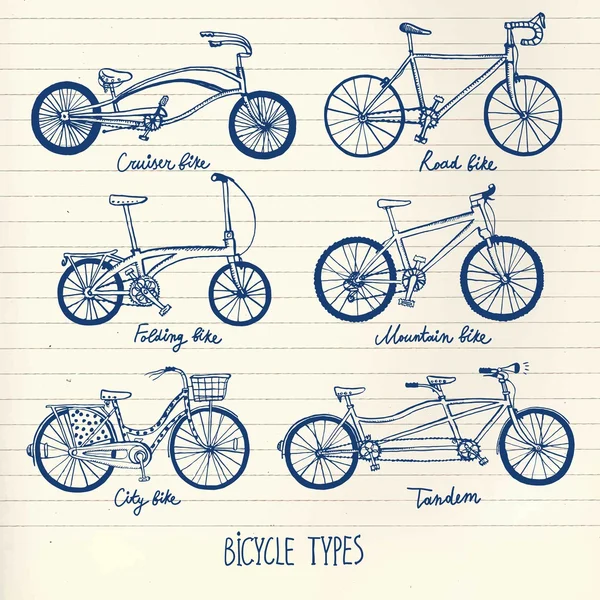 Ensemble de vélo dessiné à la main — Image vectorielle