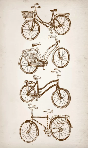 Doodle Vintage Fahrrad Set — Stockvektor