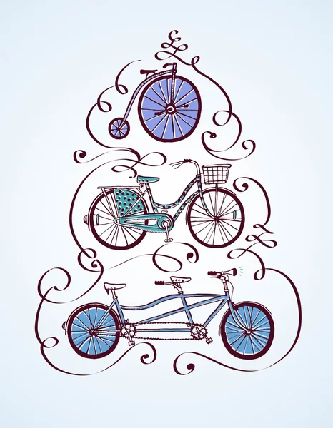 Doodle vintage bicycle postcard — Stock Vector