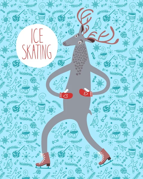 Bonito patinador de gelo de veado — Vetor de Stock