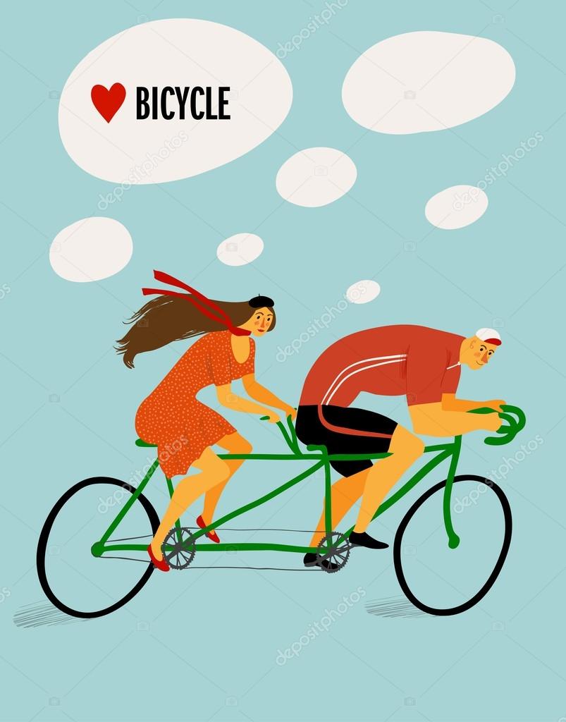 Tandem cyclists vintage illustration