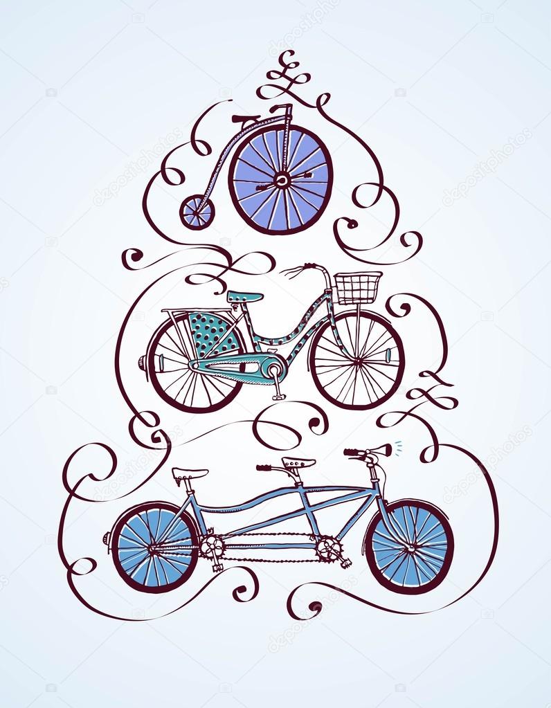 Doodle vintage bicycle postcard