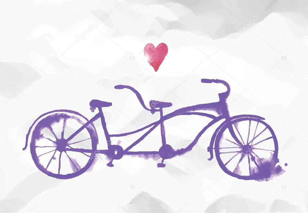 Vector watercolor tandem bicycle