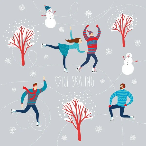 Cartoon ice skaters — Stock Vector