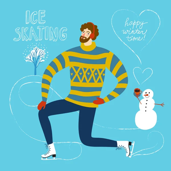 Illustration de patineur sur glace dessin animé — Image vectorielle