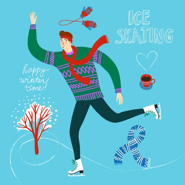 Dessin animé patineur sur glace — Image vectorielle