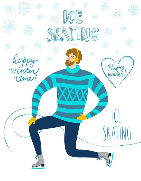 Ilustración de patinador de hielo de dibujos animados — Vector de stock