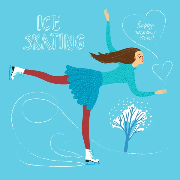 Cartoon ice skater lady — Stock Vector