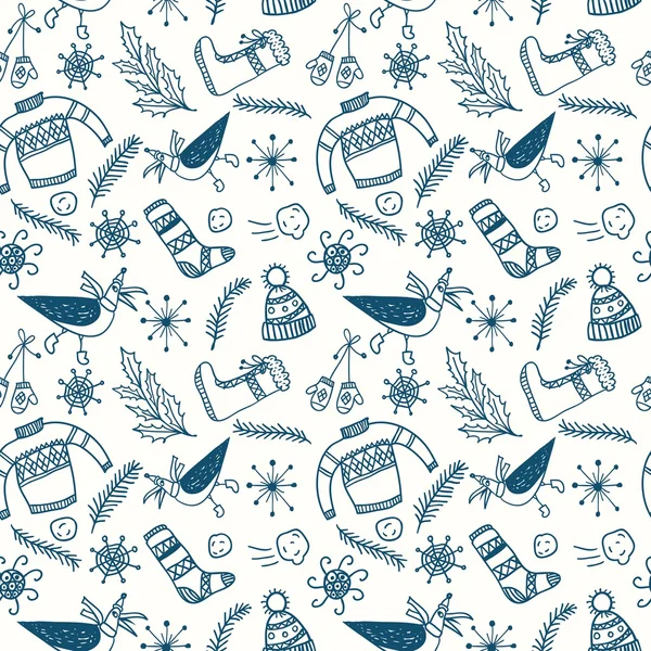 Doodle winter en kerst patroon — Stockvector