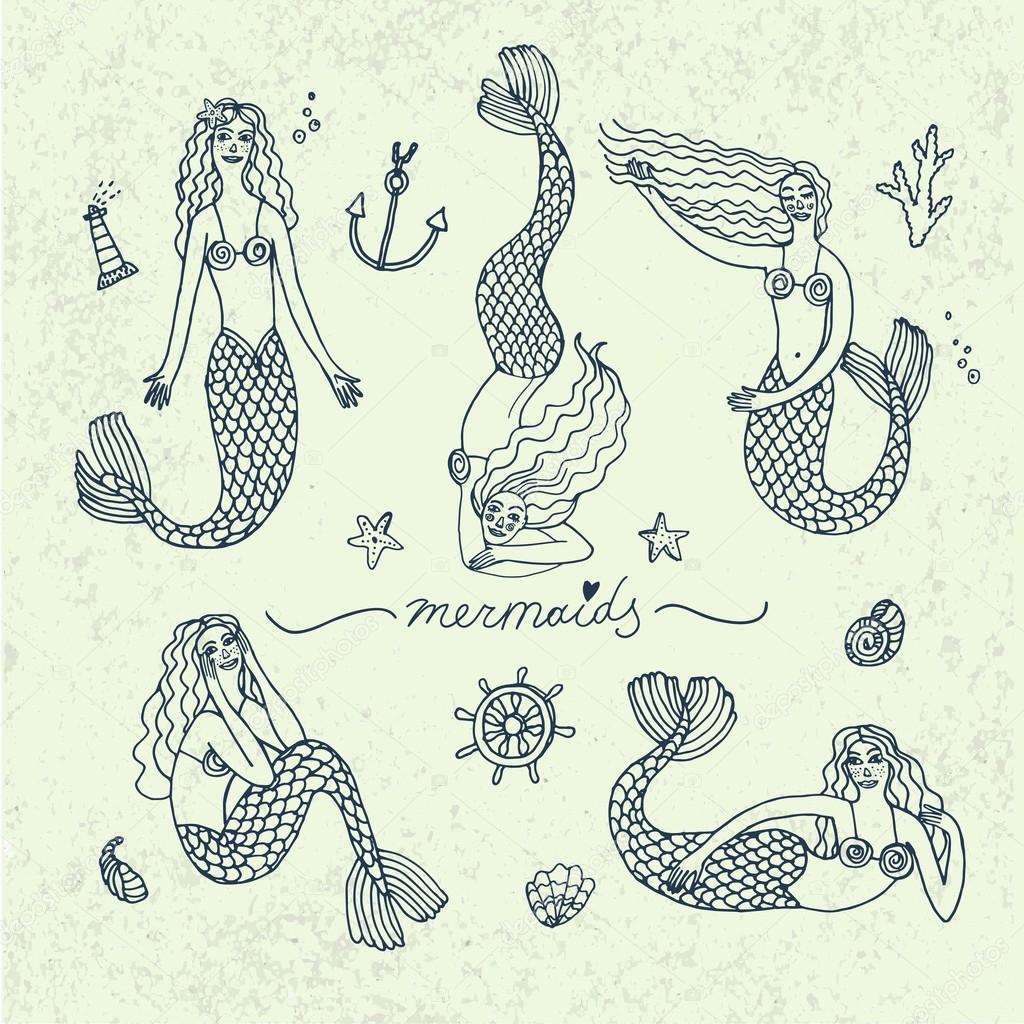 Hand drawn mermaids