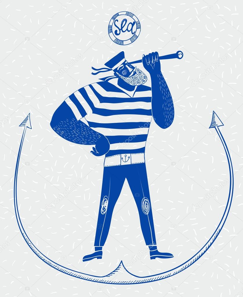 Cartoon sailor with spyglass.