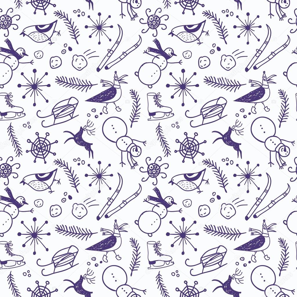 doodle seamless winter pattern