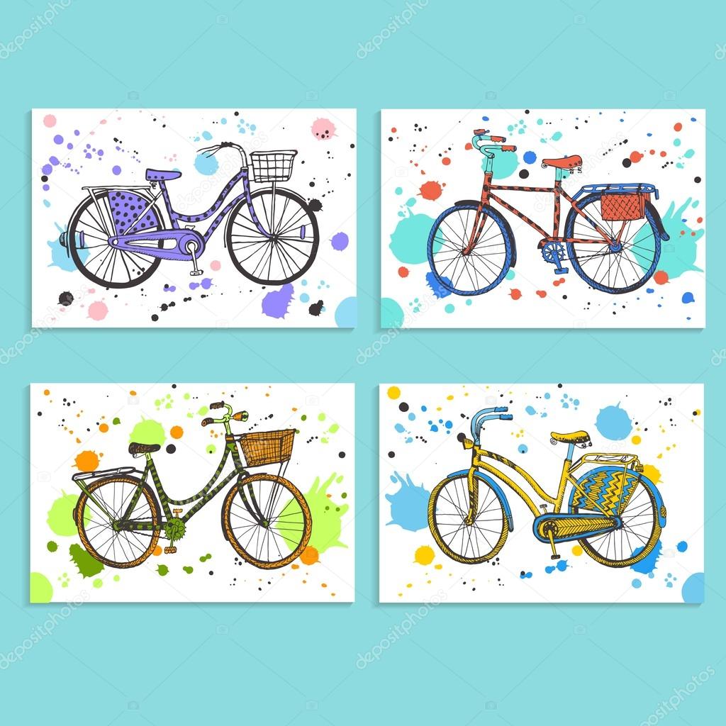Colorful city bicycles set