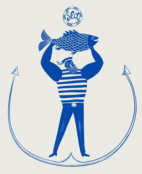 Mighty sailor fisherman — Stock Illustration Mighty sailor fisherman Stock Illustration