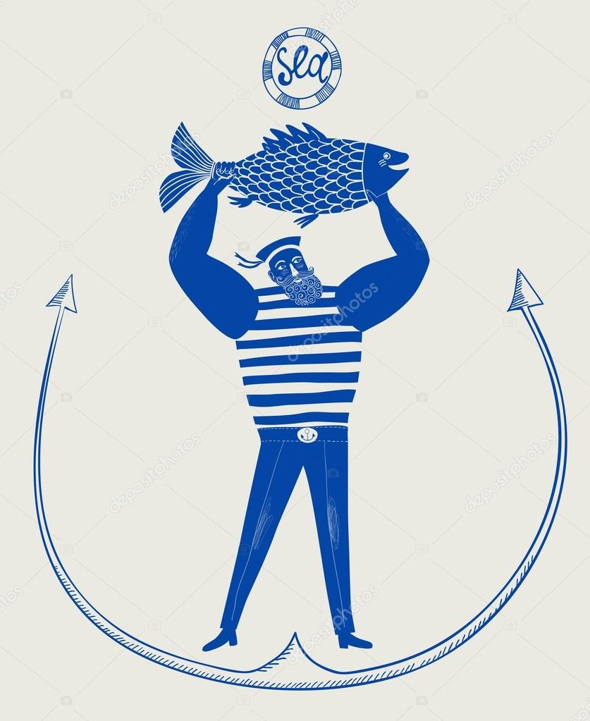 Mighty sailor fisherman Stock Vector by ©shtonado 64639293