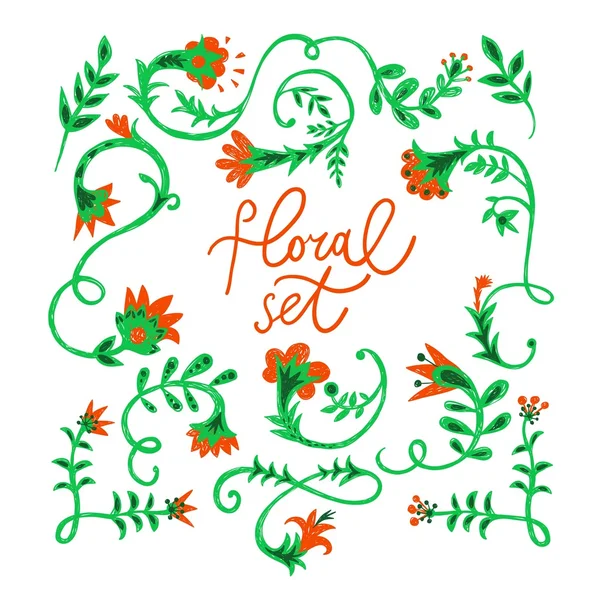 Set di fiori disegnati a mano doodle — Vettoriale Stock