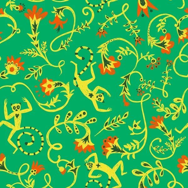Doodle çizilmiş El çiçekleri ve lemusr desen — Stok Vektör