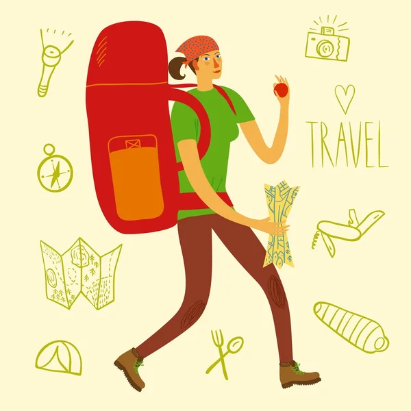 Backpacker illustration — Stock Vector