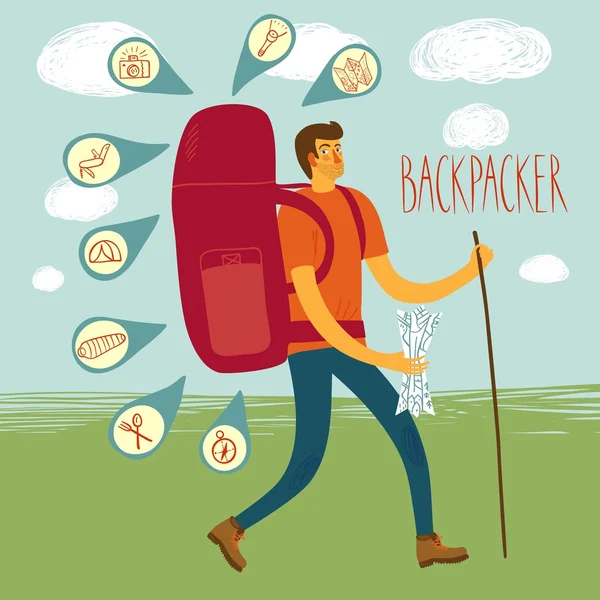 Backpacker-Illustration — Stockvektor