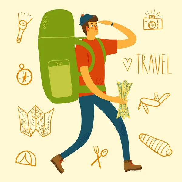 Backpacker-Illustration — Stockvektor