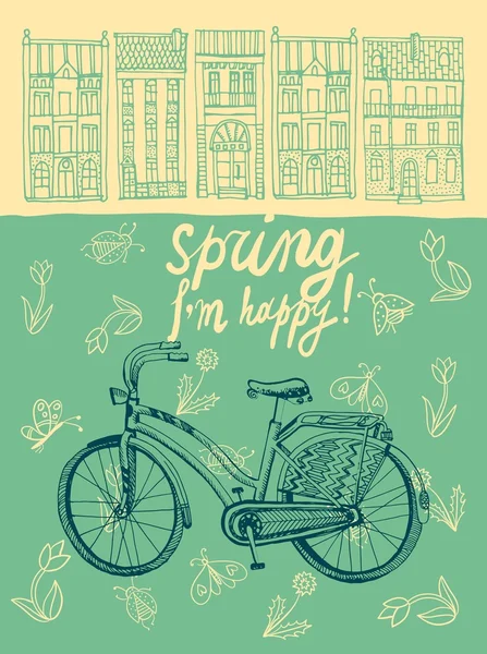 Vélo de ville printemps — Image vectorielle