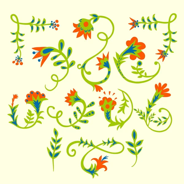 Doodle hand getrokken bloemen set — Stockvector