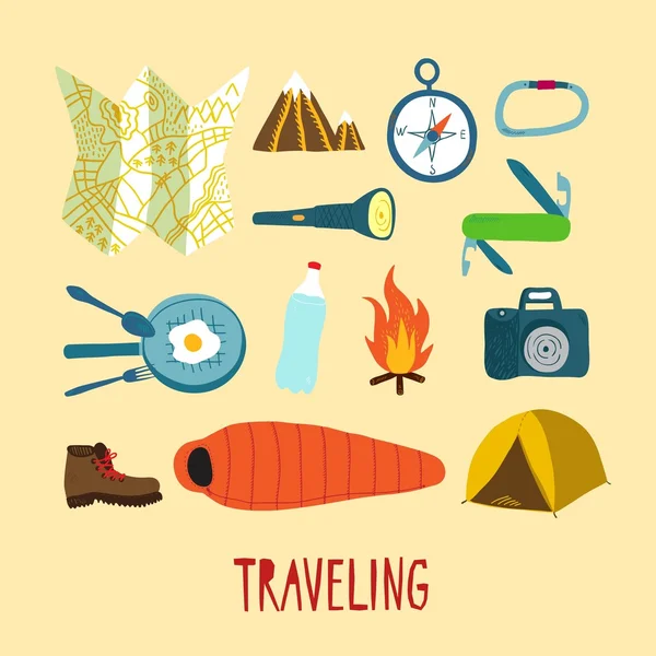 Traveling equipment set — Stock Vector