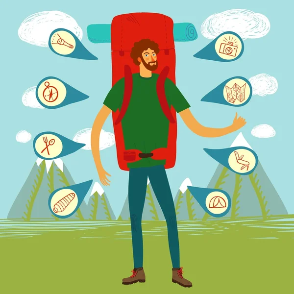 Backpacker-Illustration — Stockvektor