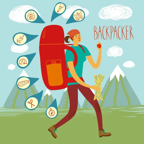Backpacker ilustracja — Wektor stockowy