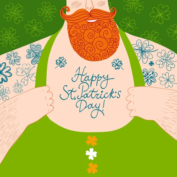 Illustration vectorielle de la caricature de St.Patrick d'un puissant coffre masculin — Image vectorielle
