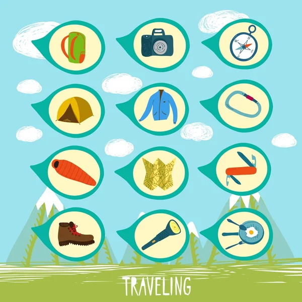 Traveling equipment set — Stock Vector