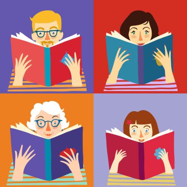 Kitap okuma karikatür halkı ayarla