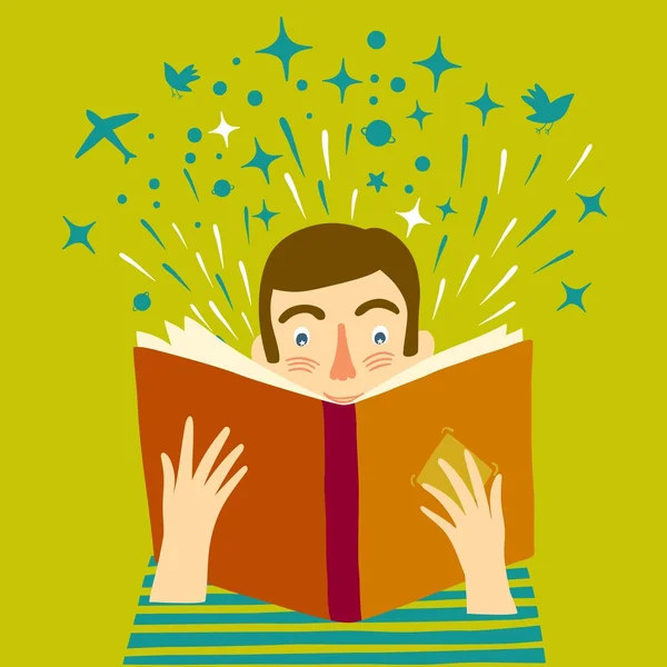 kitap okurken erkek illüstrasyon karikatür