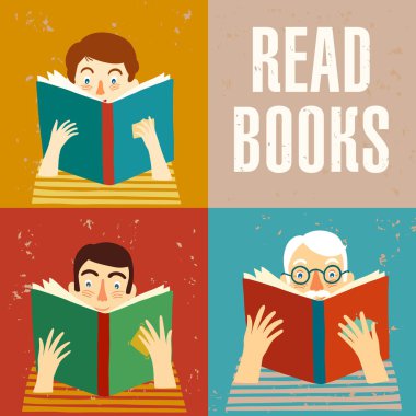 Kitap okuma karikatür halkı ayarla