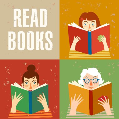 Kitap okuma karikatür halkı ayarla
