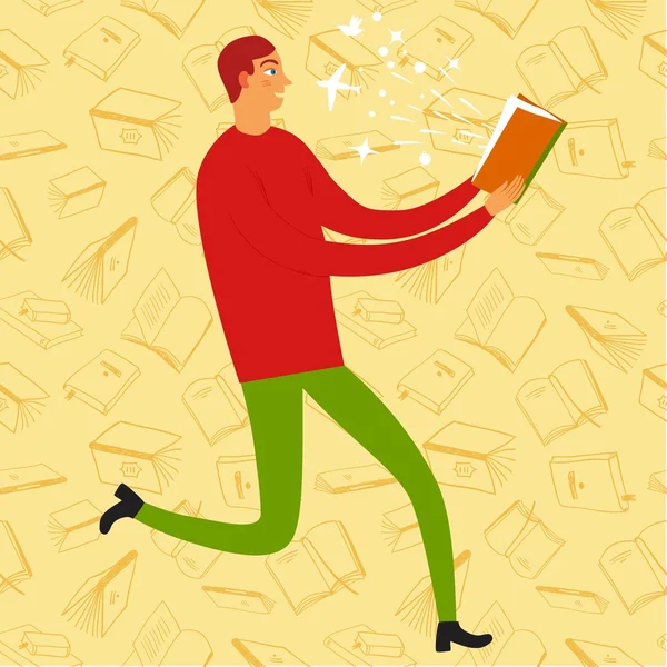 Lindo hombre con libro en la mano — Vector de stock