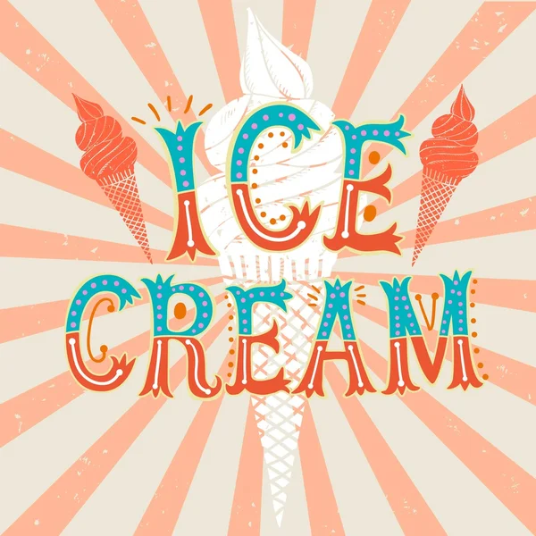 Cartoon ice cream poster on grungy background — Stock Vector