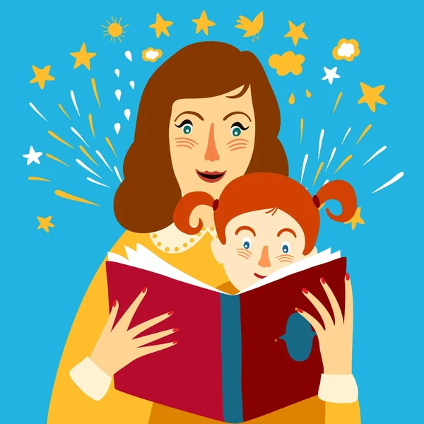 Mère lisant un livre pour son enfant illustration — Image vectorielle