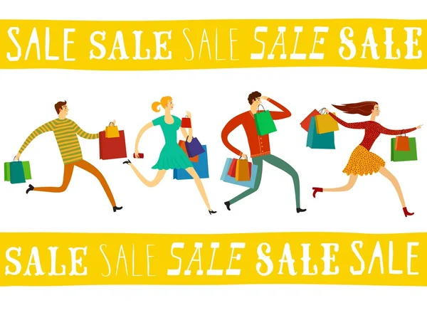 Running people for sale illustration set — Stock Vector