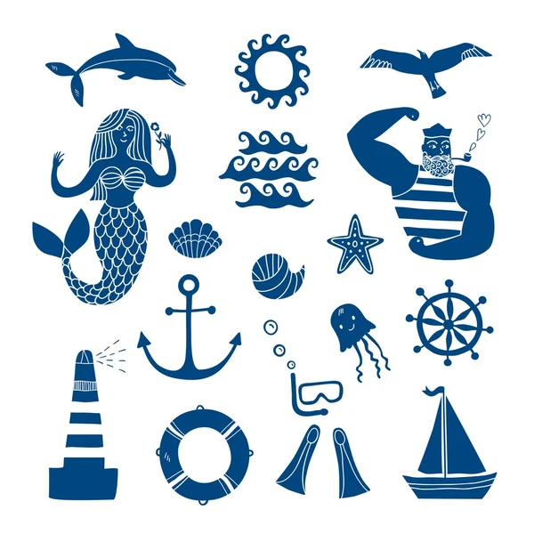 Sea icons cartoon set — Stock Vector