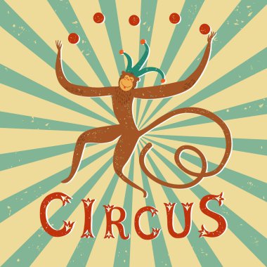 Maymun ile Sirk performansı vintage poster. 